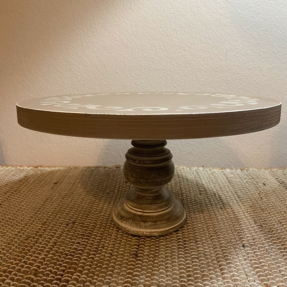 Neutral Wood Pedestal Cake Stand - Rustic Cream Finish